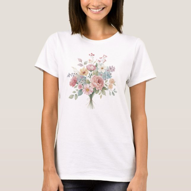 Camiseta Soft Pastel Watercolor Floral Bouquet (Frente)