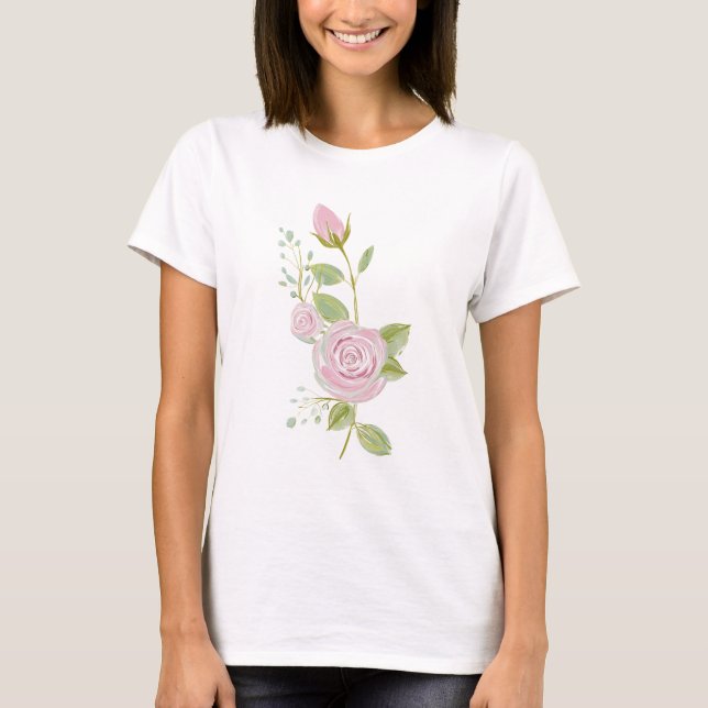 Camiseta Soft Pink Rose Watercolor Botanical Illustration (Frente)
