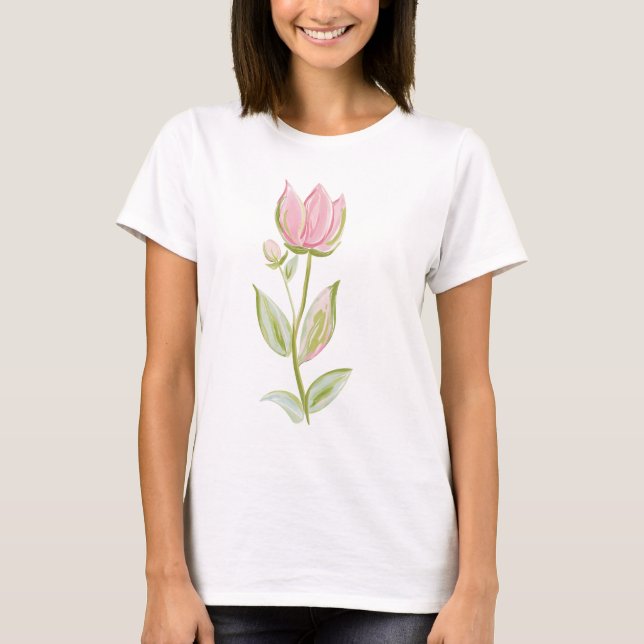Camiseta Soft Pink Tulip Watercolor Botanical Illustration (Frente)