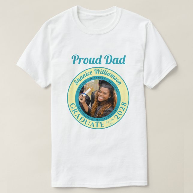 Camiseta Soft Yellow Photo Modern Graduation Proud Dad (Frente do Design)