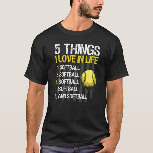 Camiseta Softball 5 Coisas Que Eu Adoro No Live United USA  (Frente)