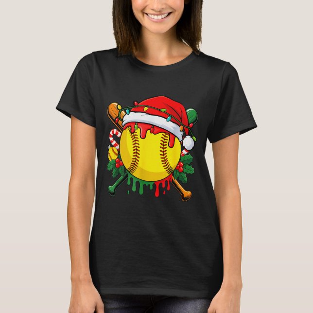 Camiseta Softball Ball Santa Hat Christmas Softball Drip Xm (Frente)