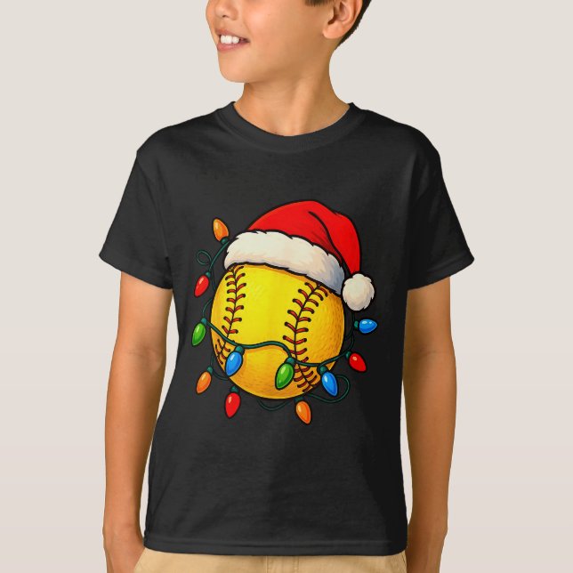 Camiseta Softball Ball Santa Hat Christmas Softball Xmas Li (Frente)