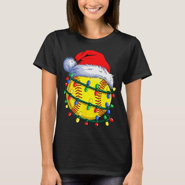 Camiseta Softball Ball Santa Hat Christmas Softball Xmas Li (Frente)