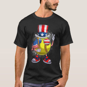 Camiseta Softball Ball Tio Sam Hat American Flag 4th Of J