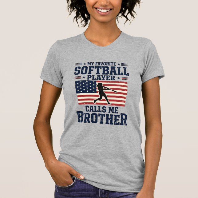 Camiseta Softball Brother Patriotic Vintage Engraving Shirt (Frente)