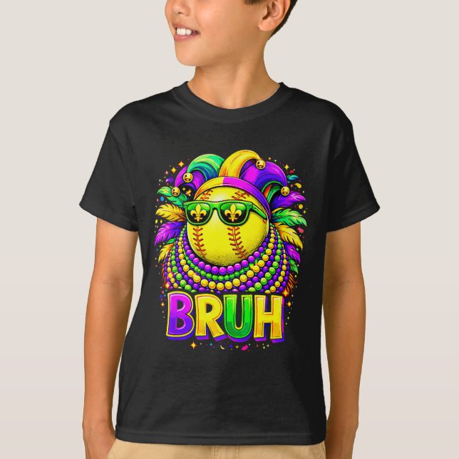 Camiseta Softball Bruh Mardi Gras Jester Hat And Sungles  (Frente)