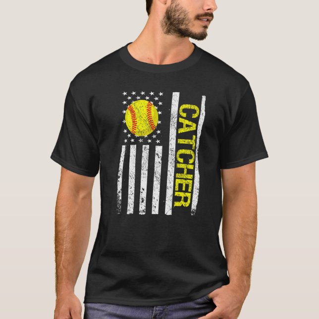 Camiseta Softball Catcher American USA Flag (Frente)