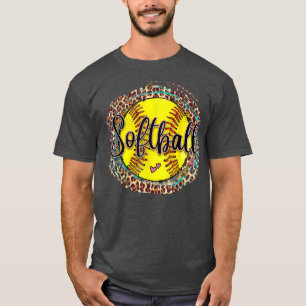 Camiseta Softball Com Fundo De Leopardo Para Amor De Softba