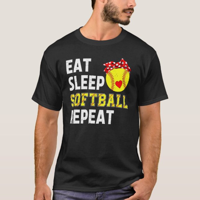 Camiseta Softball Comer Sleep Softball Repetir Para Raparig (Frente)