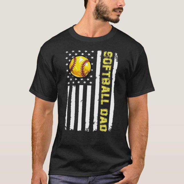 Camiseta Softball Dad American Flag Design (Frente)
