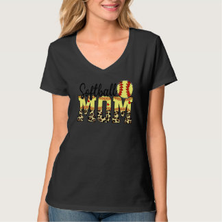 Camiseta Softball E Mãe Coração Vermelha Com Leopardo Para