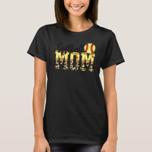 Camiseta Softball E Mãe Coração Vermelha Com Leopardo Para