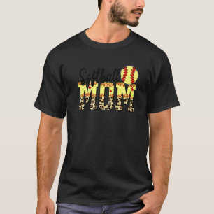 Camiseta Softball E Mãe Coração Vermelha Com Leopardo Para