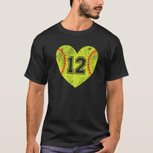 Camiseta Softball Heart Player 12 Softball Variação do Pai  (Frente)