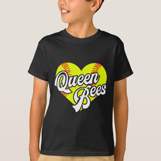 Camiseta Softball Heart Queen Bees Team T-ball League Girls (Frente)