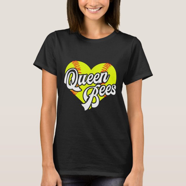 Camiseta Softball Heart Queen Bees Team T-ball League Girls (Frente)