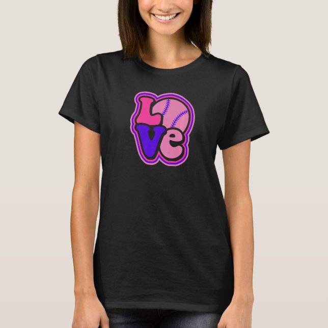 Camiseta Softball Love for Teen Girls & Women Purple & Pink (Frente)