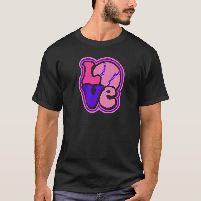 Camiseta Softball Love for Teen Girls & Women Purple & Pink (Frente)