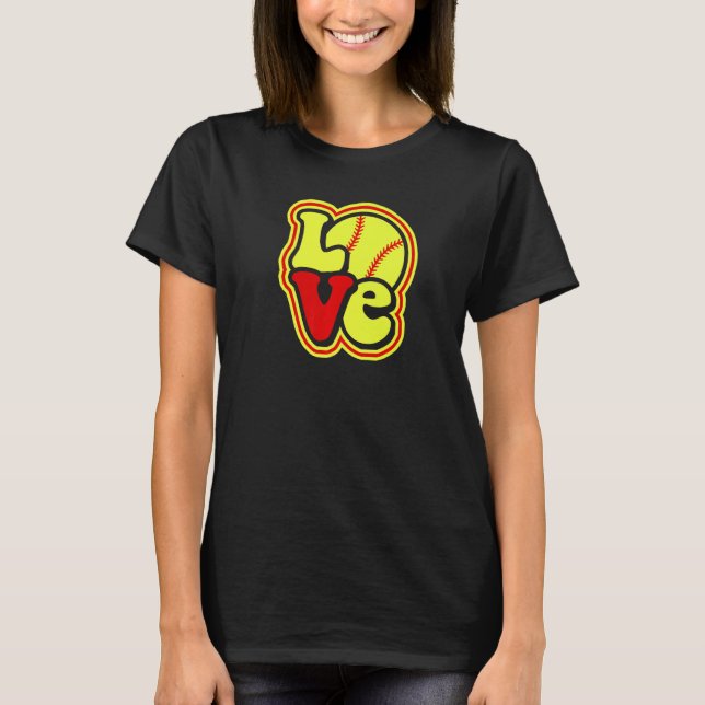 Camiseta Softball Love for Teen Girls & Women Red & Yellow  (Frente)