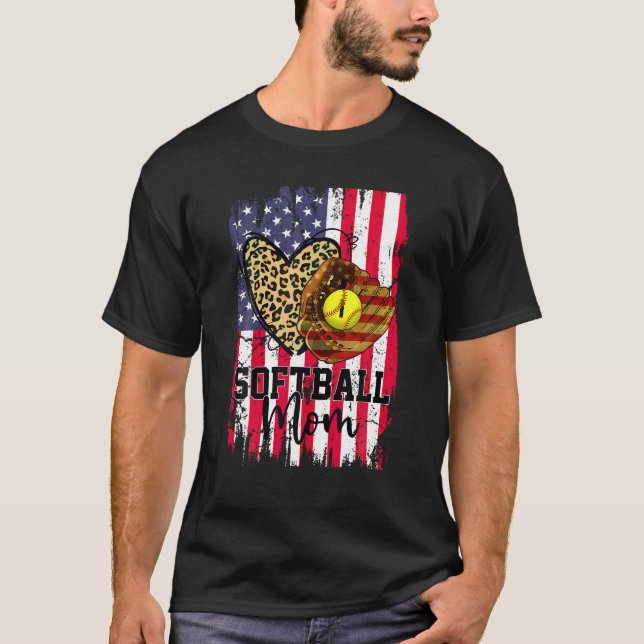 Camiseta Softball Mãe Americana Bandeira Patriótica 4 de ju (Frente)