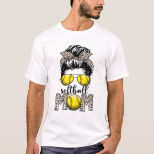 Camiseta Softball Mãe Dia de as mães Leopard Messy Bun
