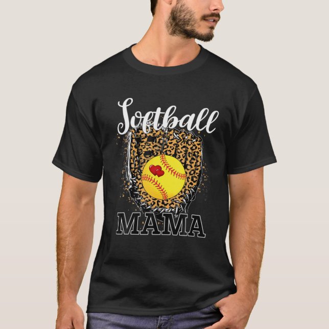 Camiseta Softball Mamãe Engraçada Baseball Leopard Lover Mã (Frente)