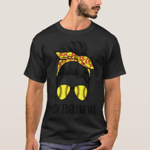 Camiseta Softball Mema Life Messy Bun Softball da Mãe