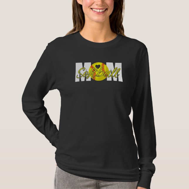 Camiseta Softball Mom Heart Mama Mother's Day   (Frente)