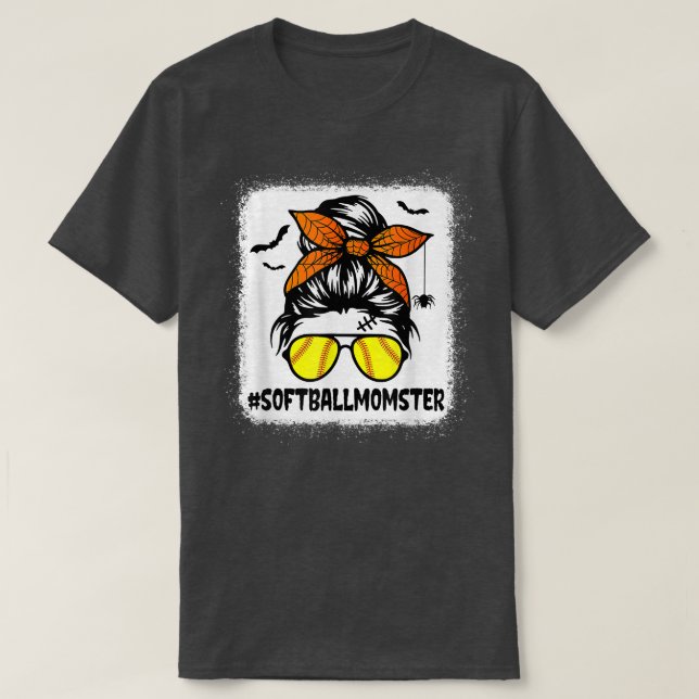 Camiseta Softball Momster Para Mulheres No Halloween Mãe Me (Frente do Design)