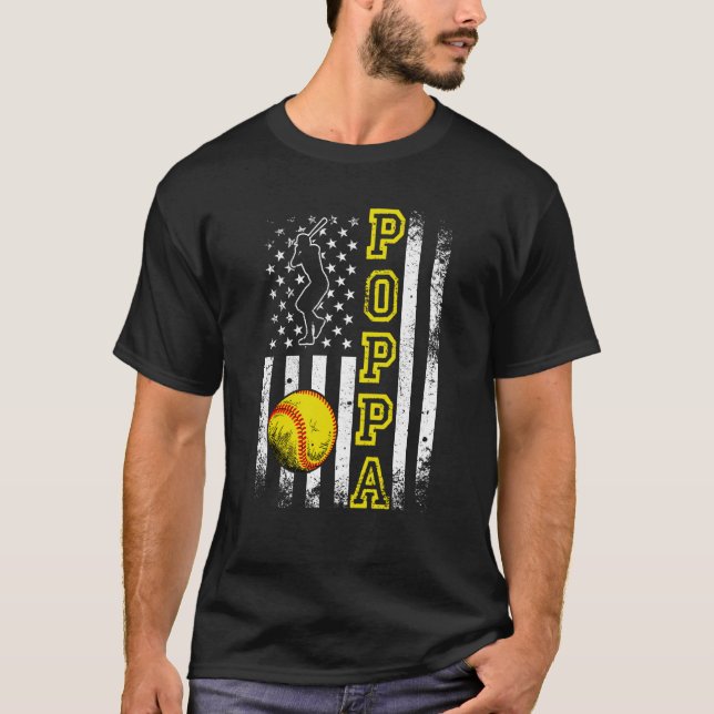 Camiseta Softball Poppa American Flag Vintage Softball (Frente)