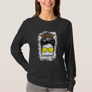 Camiseta Softball Sangrento Mãe Vida Leopardo Mensagem Para