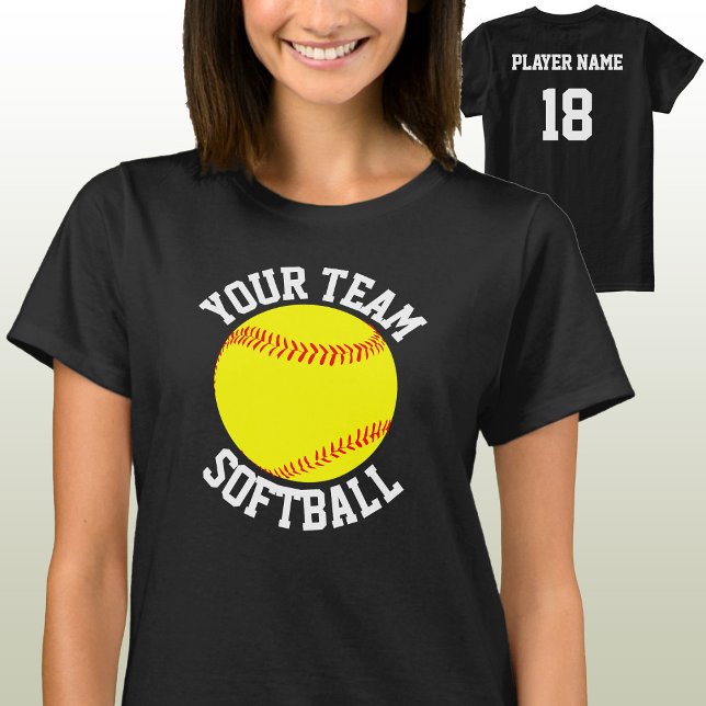 Camiseta Softball Team, Player e Jersey Number T-shirt (Fastpitch softball team shirts with custom team name, player name and jersey number.)