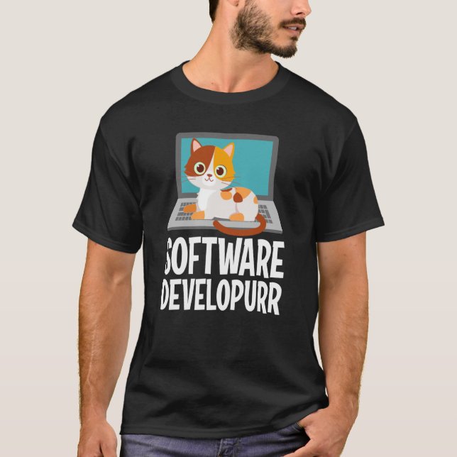 Camiseta Software Developer Programing Piada Cute Cat Lapto (Frente)