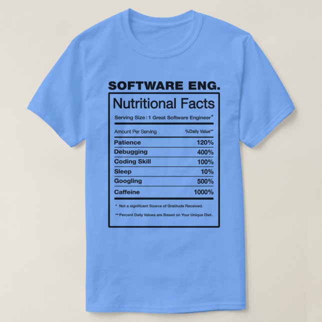 Camiseta Software Engenheiro Nutrition Fata Engraçado Mecan (Frente do Design)