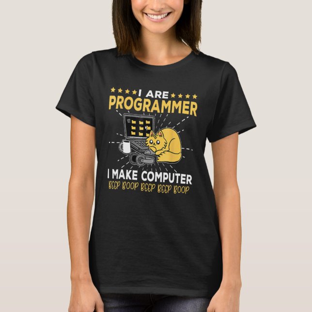Camiseta Software Engineer Orange Cat Programmer Make Compu (Frente)