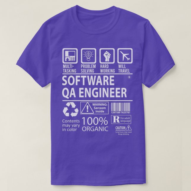 Camiseta Software Qa Engineer MultiTasking Certified Job Gi (Frente do Design)