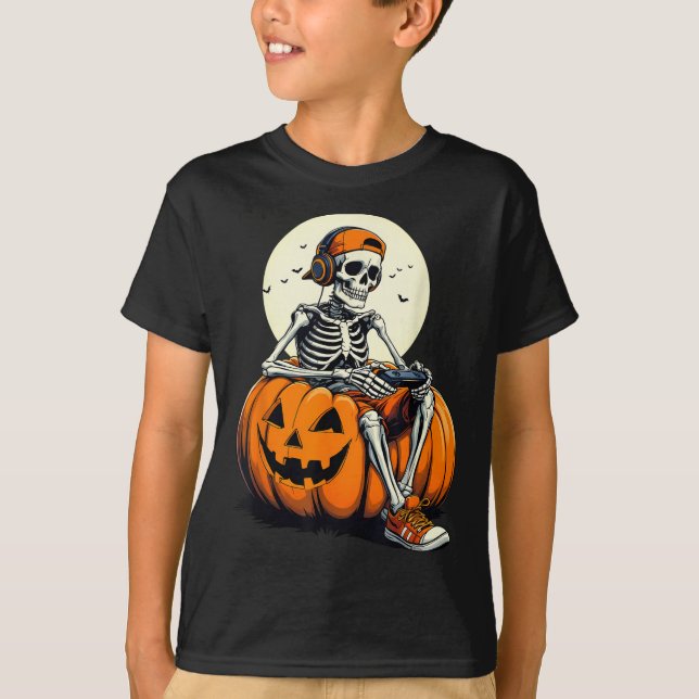 Camiseta Soky Pumpkin &amp; Skeleton Gamer Tee _ Boys &amp; (Frente)
