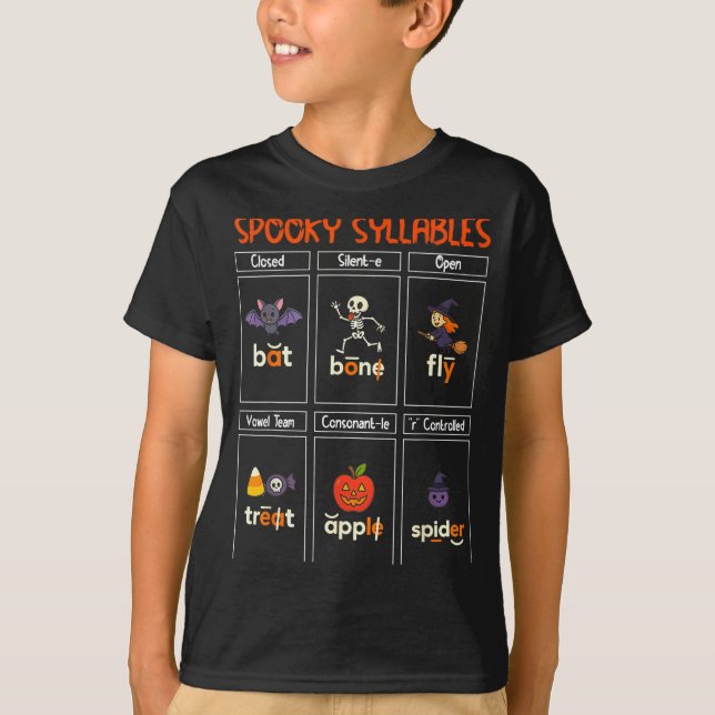 Camiseta Soky Syllables Halloween Teacher Educational Phoni (Frente)