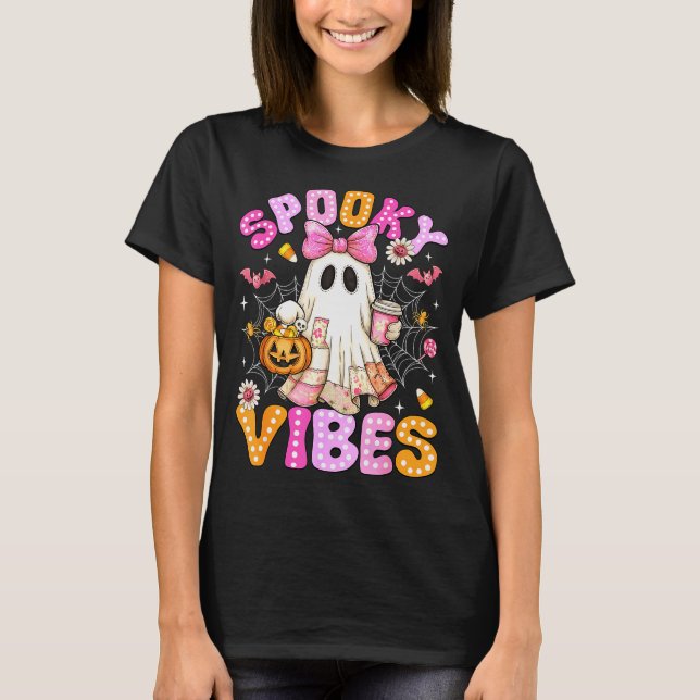 Camiseta Soky Vibes Ghost Retro Groovy Halloween Women Girl (Frente)