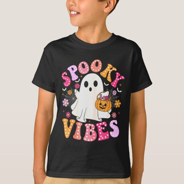 Camiseta Soky Vibes Ghost Retro Groovy Halloween Women Girl (Frente)