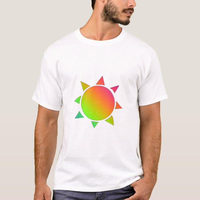 Camiseta Sol arco-íris colorido com fundo preto (Frente)