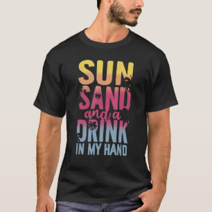 Camiseta Sol Areia E Uma Bebida Nas Minhas Férias De Verão