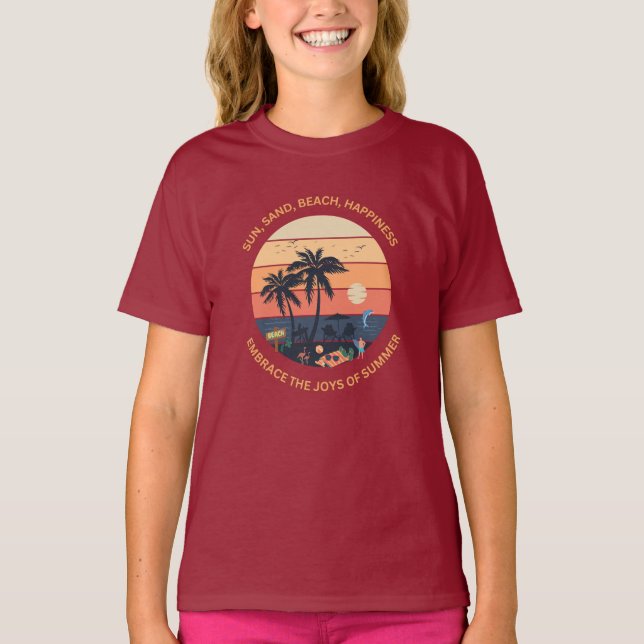 Camiseta Sol, Areia, Praia, Felicidade, Abraçar Joias de Su (Frente)
