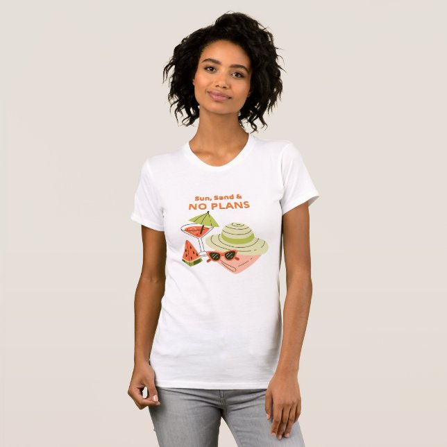 Camiseta Sol, Areia & Sem Planos – Praia de Verão  (Frente Completa)