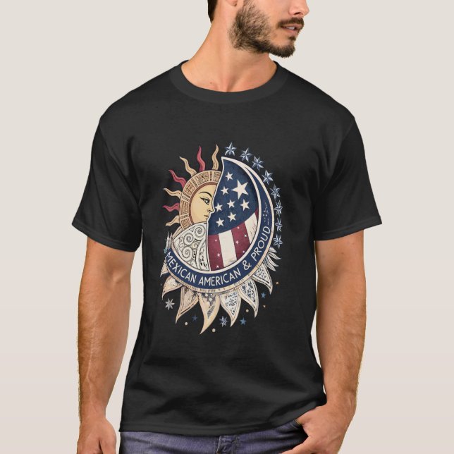 Camiseta Sol Asteca & Estrelas da Bandeira dos EUA u2013 Or (Frente)