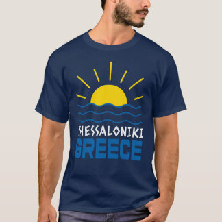 Camiseta Sol da Tessalônica Grécia, Mar Azul Marinho Mascul