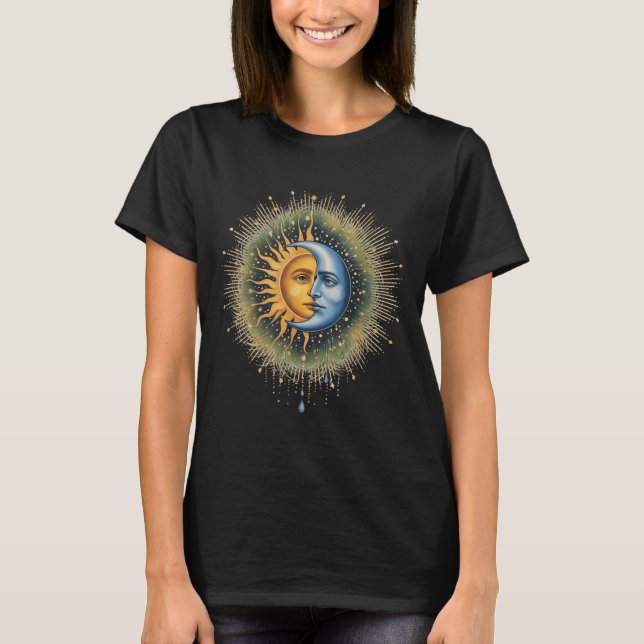 Camiseta Sol e Lua Celestial Boho Místico Hippie 90s (Frente)