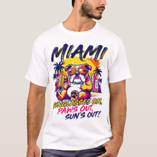 Camiseta Sol Miami Flórida Vibes de Praia Bulldog Retro
