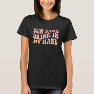 Camiseta Sol Ondulado Areia Bebida Na Minha Mão Anel Na Min